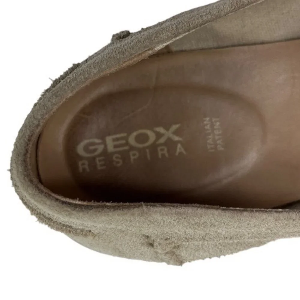 Geox Ghoula Italian Patent Suede Taupe Chunky Lug Loafers Buckle Size 38 (US 8)